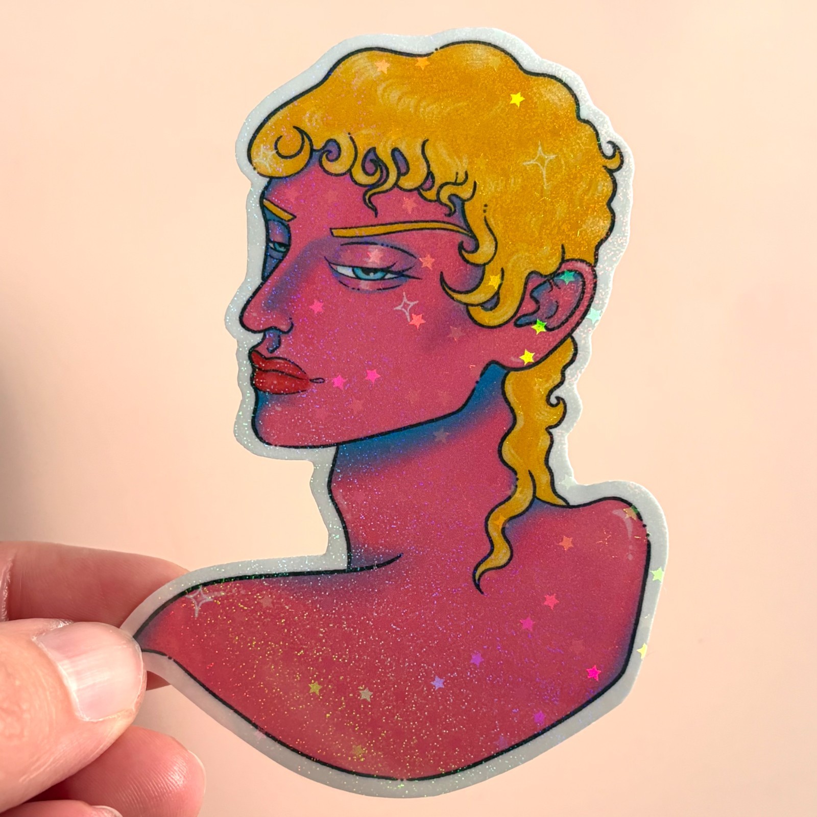 Fantasy Man Portrait Bust Sparkle Vinyl Sticker 3” Original Art – graveshrug