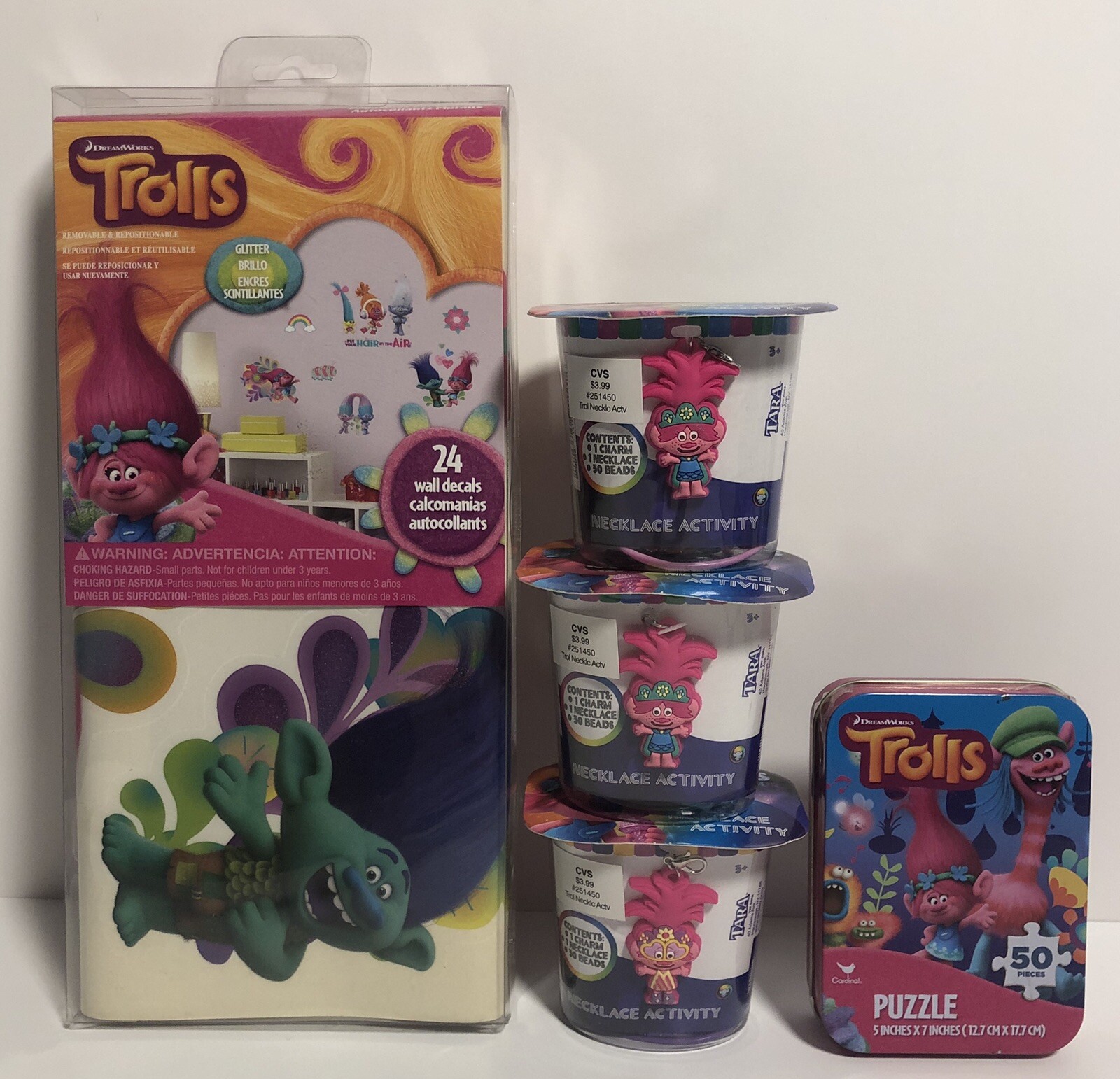 TROLLS Roommates 24 Wall Decals, Puzzle & Necklace Activity Sets- Mixed Lot of 5