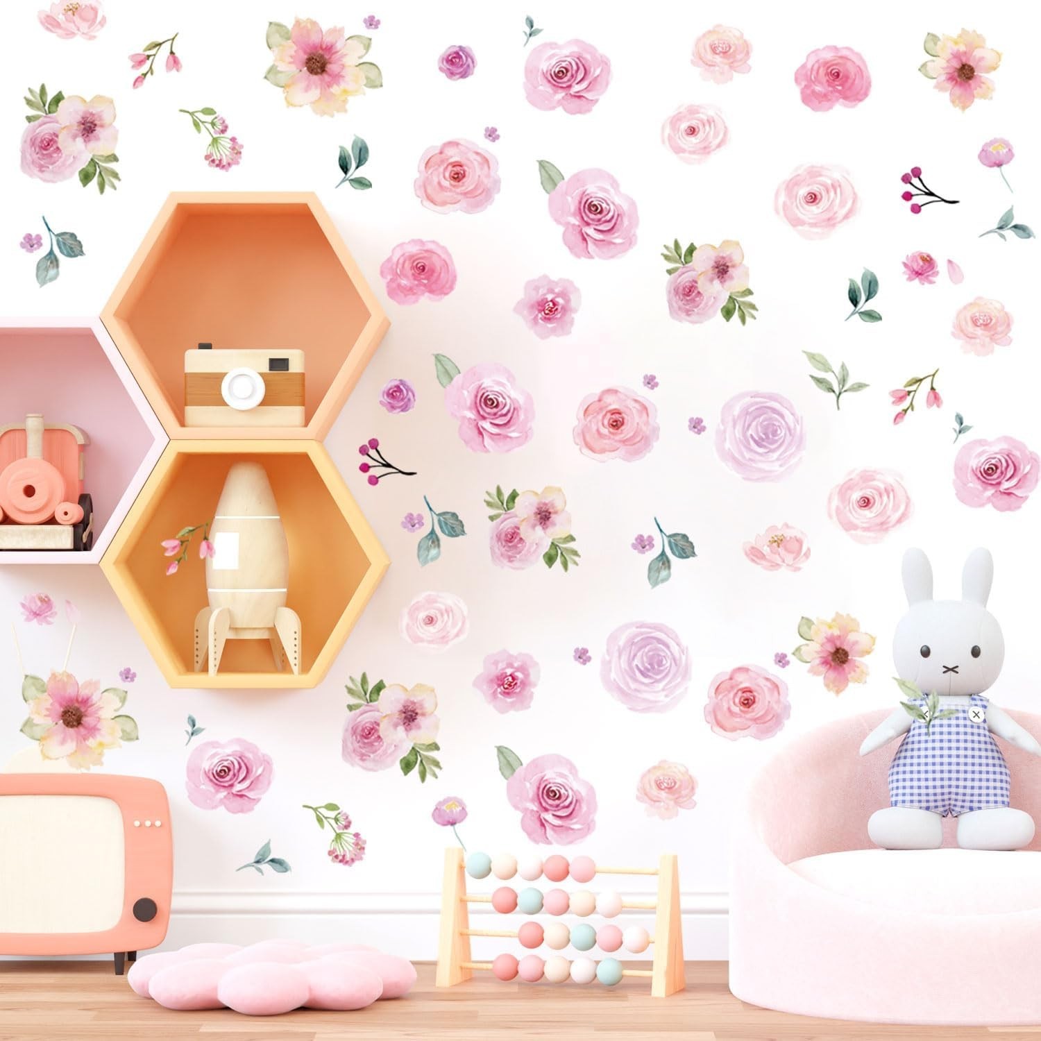 Easy-To-Apply Floral Stickers – 60PCS Watercolor Decor for Kids' Spaces