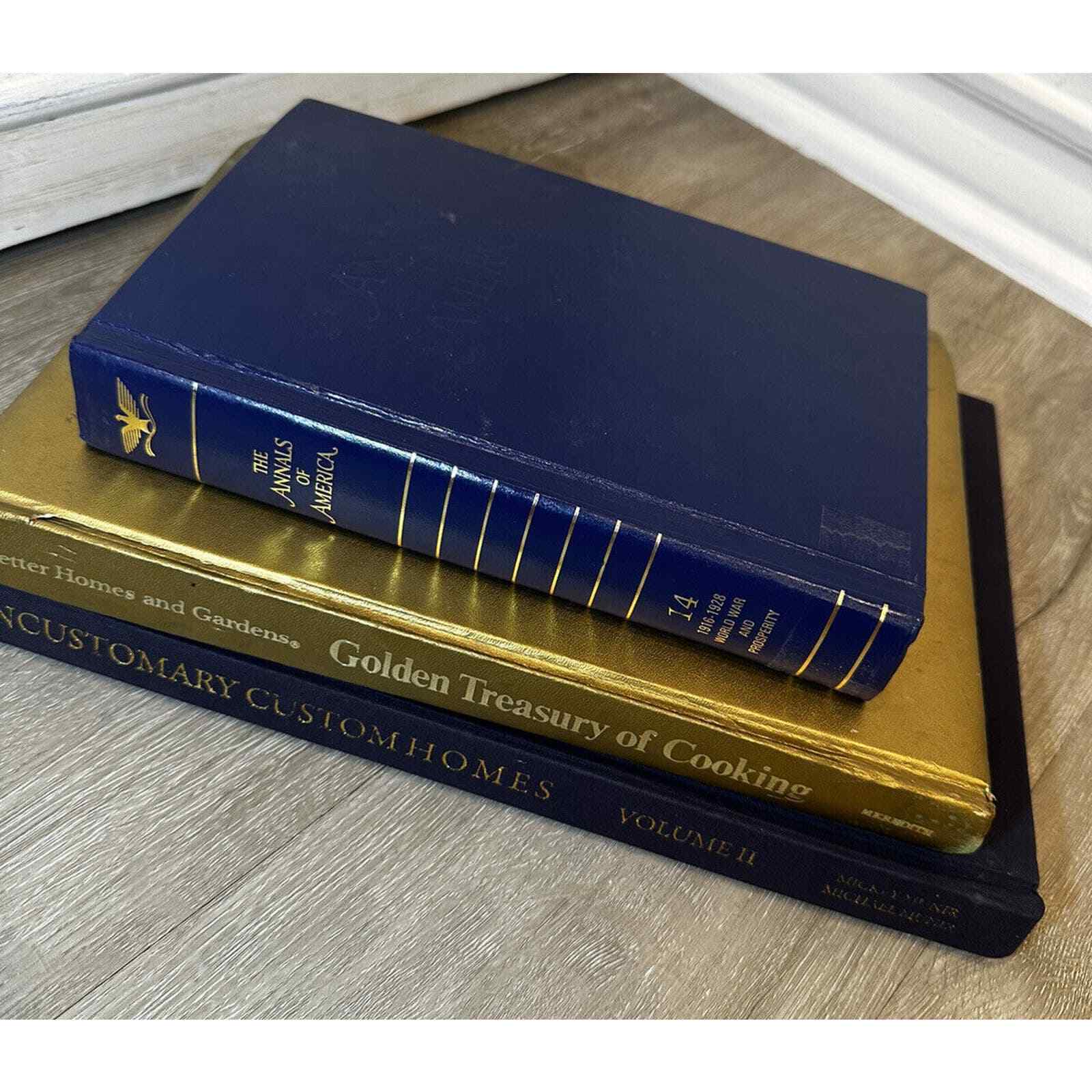 Vintage Decor Book Props Blue And Gold 3 Books