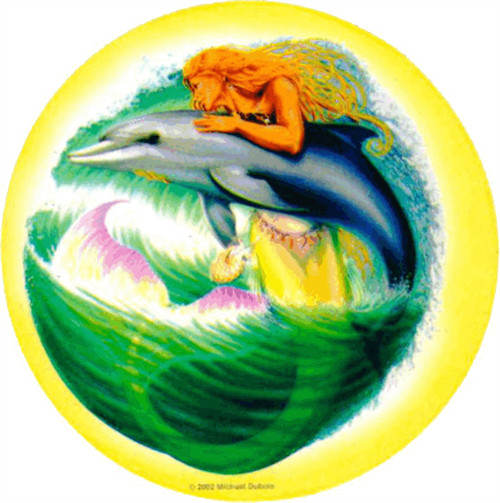 Mermaid & Dolphin – Mike Dubois – Round Sticker – 2 1/2" Round