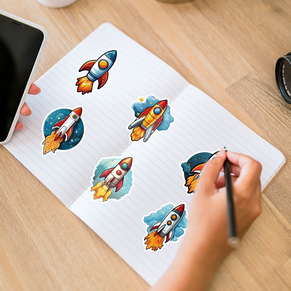 50pcs Waterproof Vinyl Stickers Rocket Outer Space Luggage Phone Laptop Window