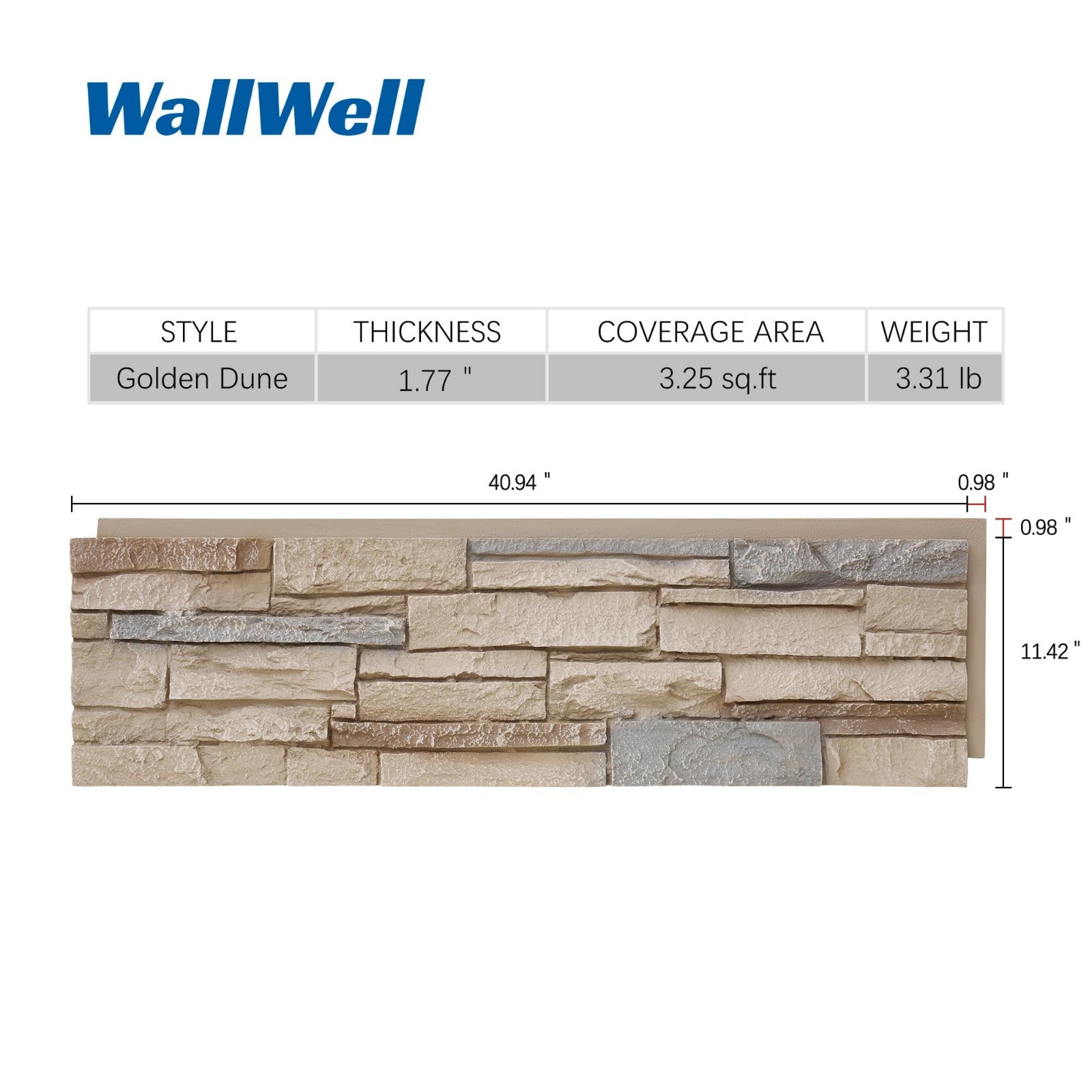 Faux Stone Wall Panels 1-Pack, 3.25 Sq Ft PU Veneer Siding for DIY Home Decor