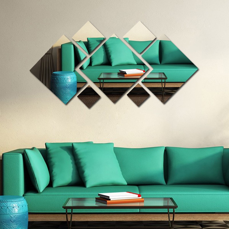 1/2 Set Square & Diamond Acrylic Mirror Wall Stickers Self Adhesive Home Decor