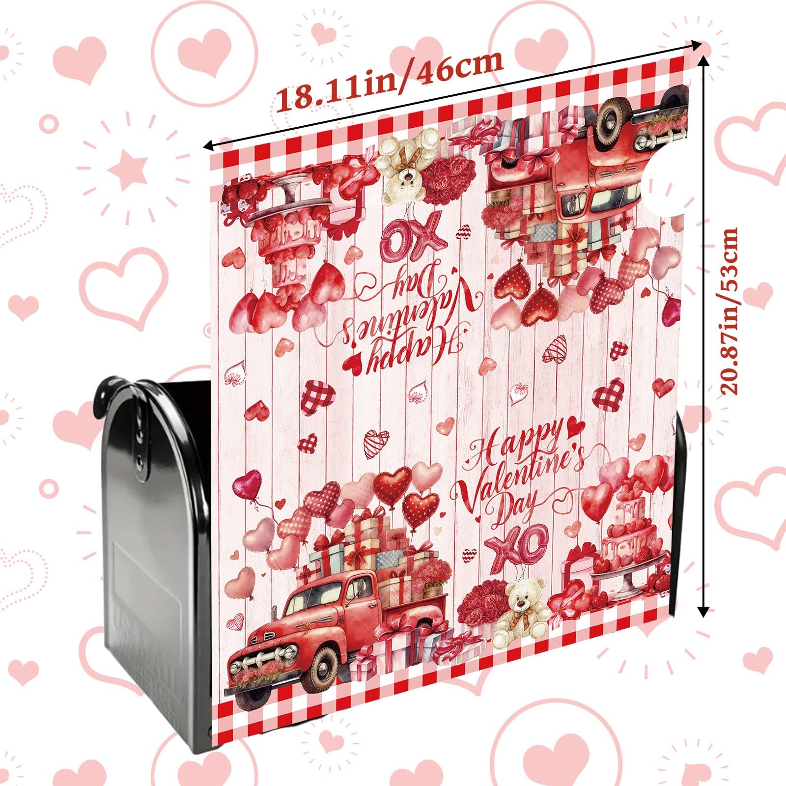 Valentines Mailbox Covers Magnetic Standard Size 18" X 21" Happy Pink