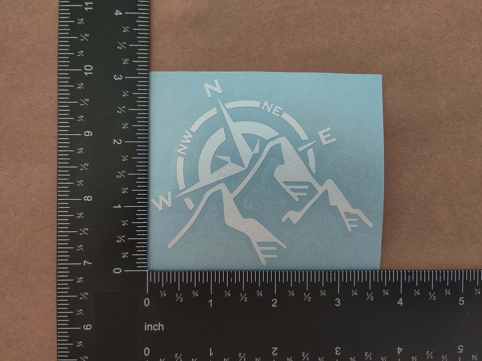 Mountain Decal 4 Pack: Compass, Sun Waves, Pine Tree, Small 3.5" White