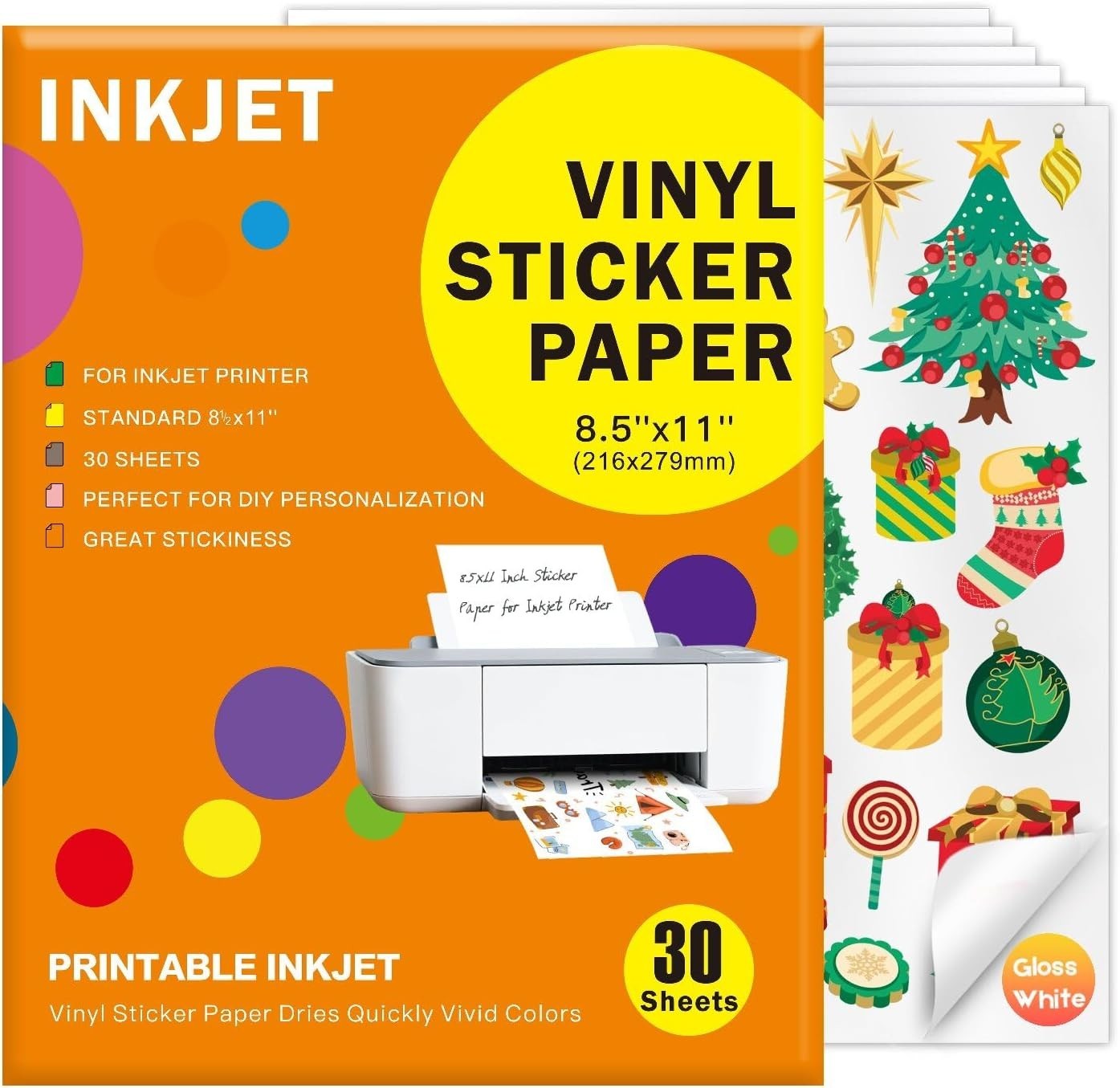 30 Sheets Printable Vinyl Sticker, Vinyl Glossy White Waterproof Sticker,Sui…
