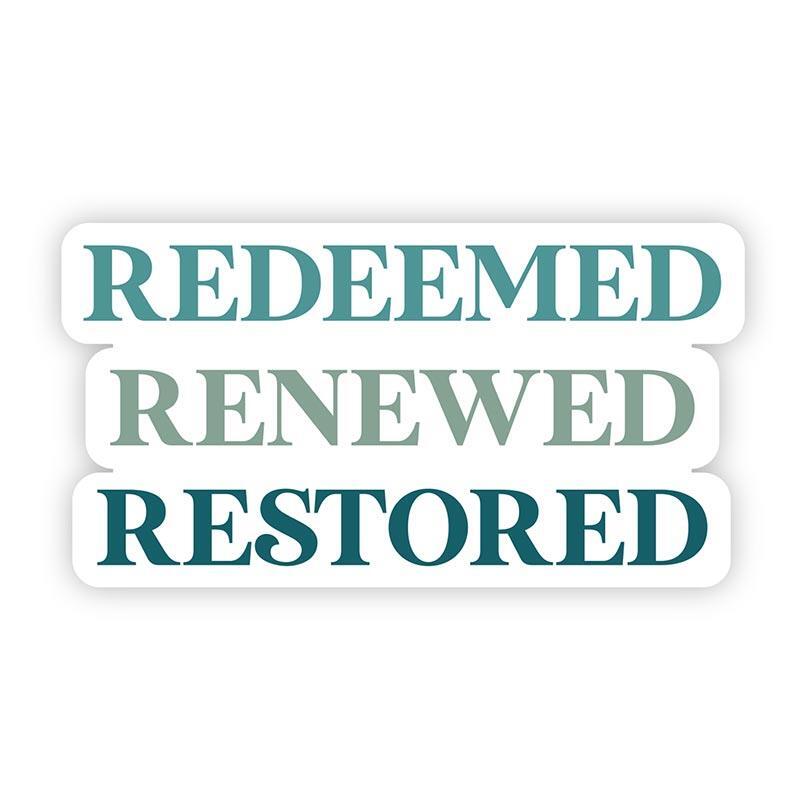 Redeemed Renewed Restored Vinyl Sticker Size Approx 3in W x 3in H Pack of 20