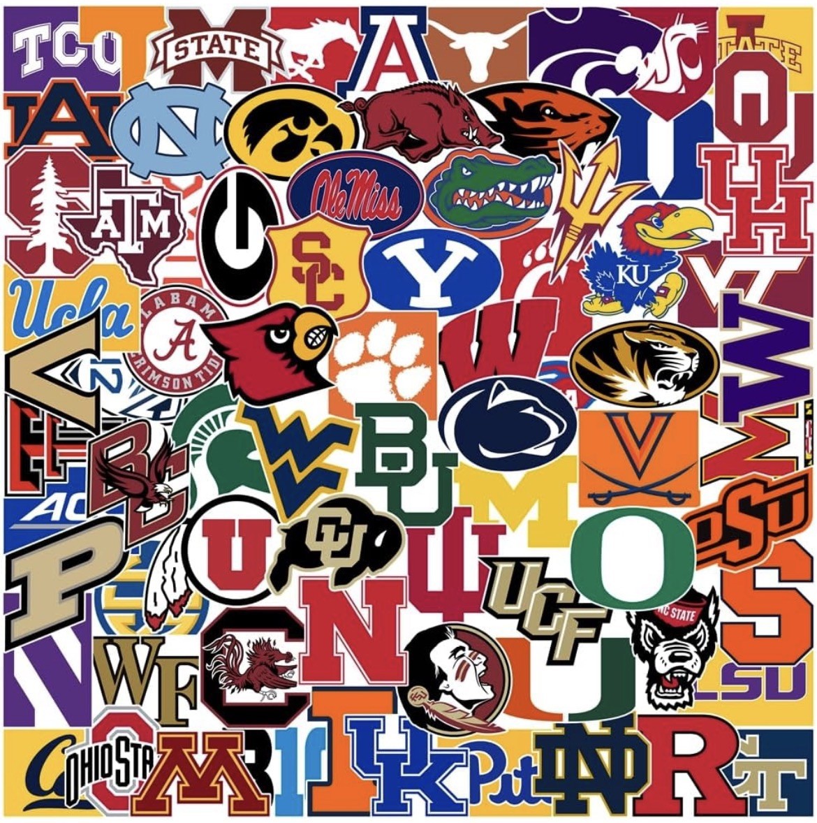Sports College Logos Random Lot of 10 Vinyl Sticker Laptop Water Bottle Decal