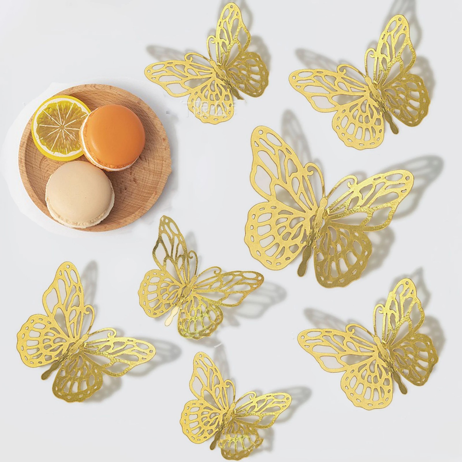48PCS 3D Gold Butterfly Wall Decor Stickers for Party, Wedding, Birthday, Cake