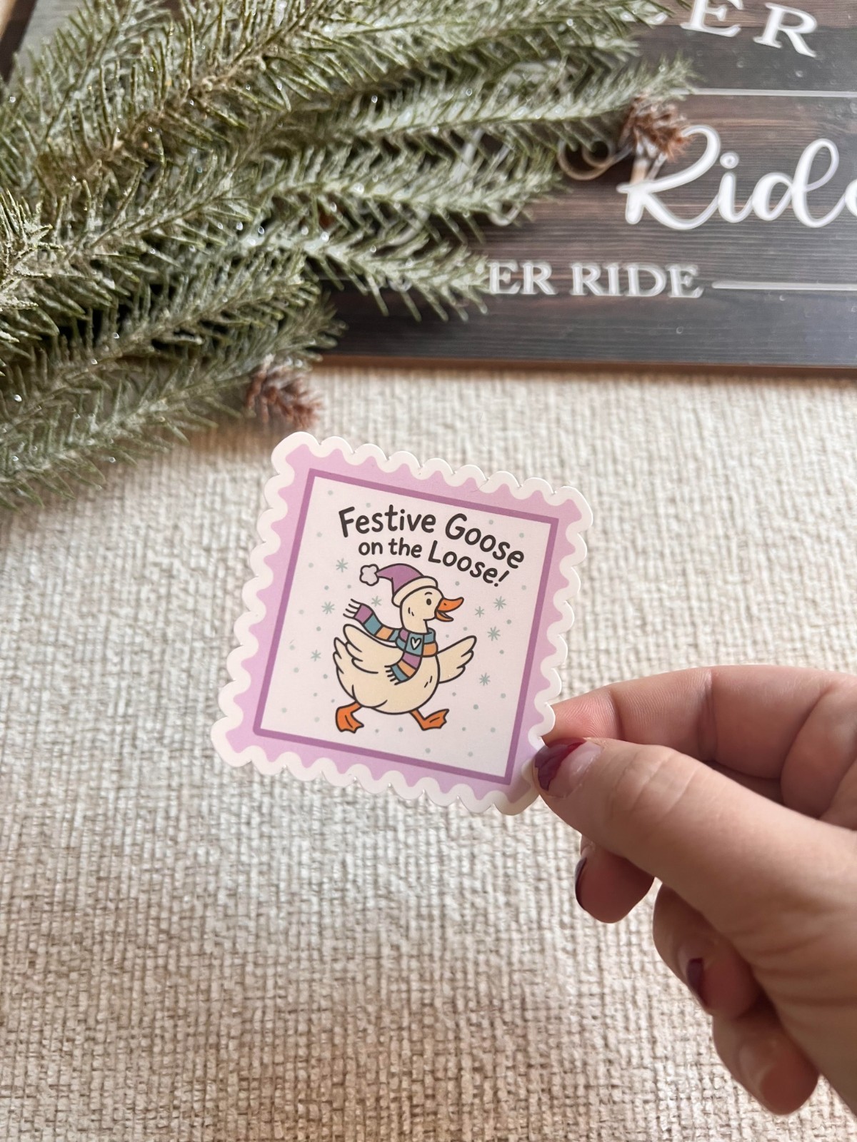 Festive Goose on the Loose Sticker Funny Holiday Decor Cute Gift for BookTok Fan
