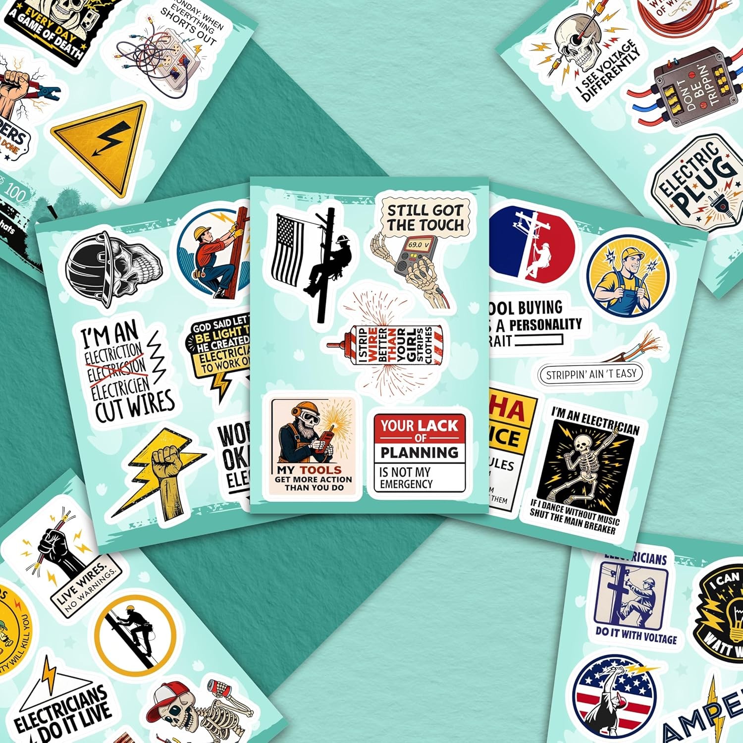 100Pcs Funny Electrician Stickers for Hard Hats, Waterbottle – Electrical Sticke