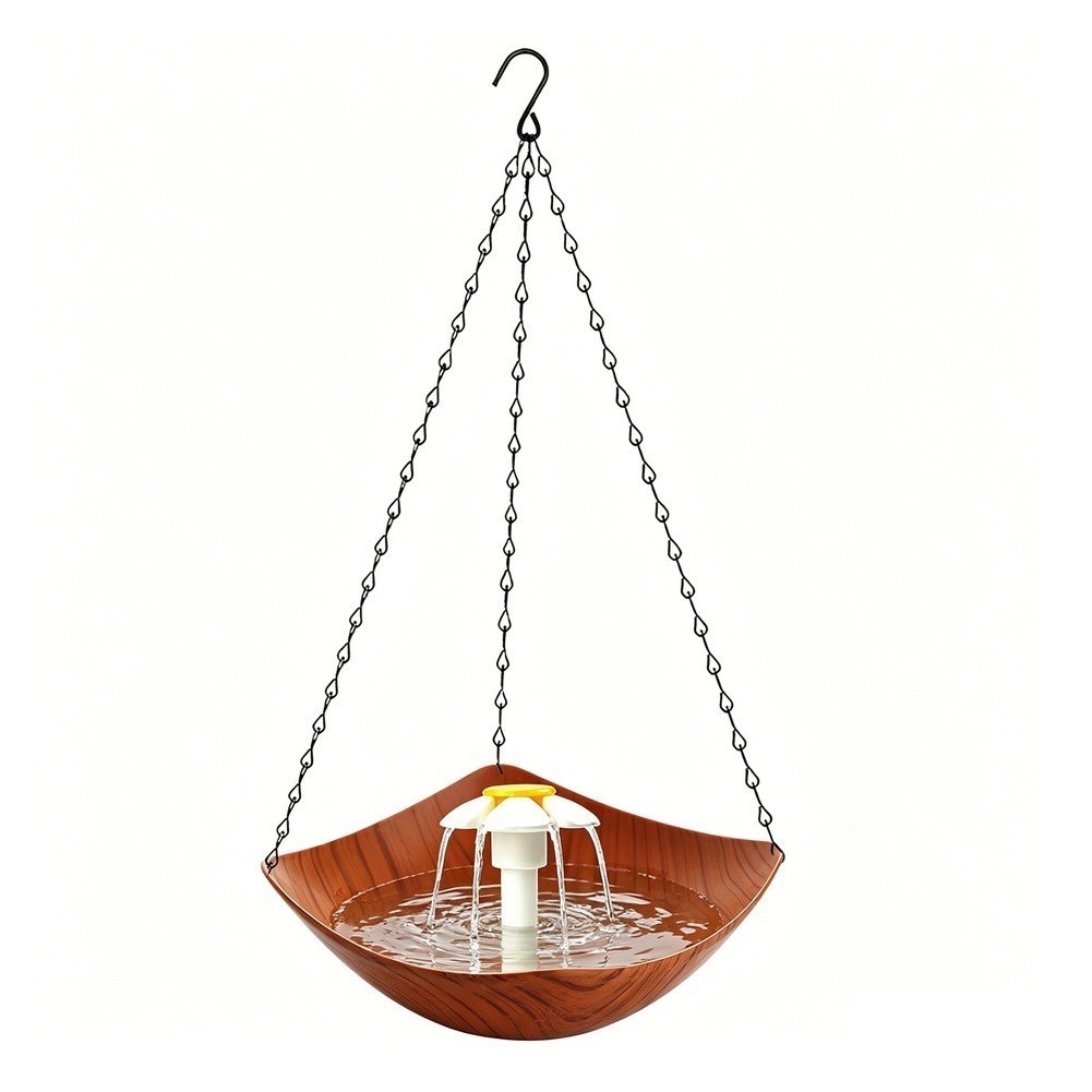 Garden Bird Bath with Solar Fountain and Feeding Area Designed for Hanging Use