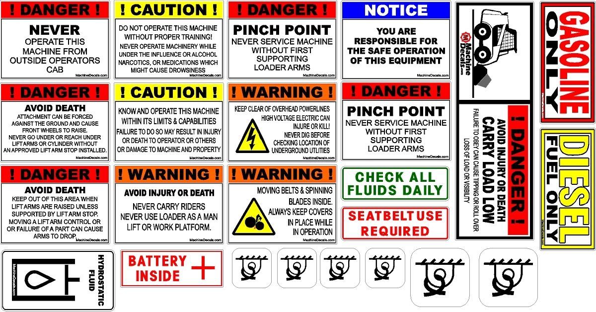 John Deere style 240 Series II skidsteer decal kit with warning and safety kit