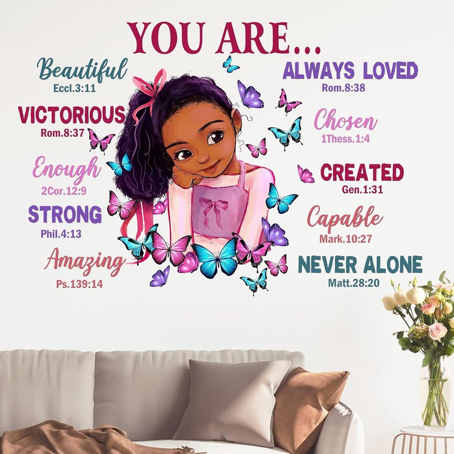Wall Decals For Playroom/Reading Room. “Black Girl Religious Butterfly”.