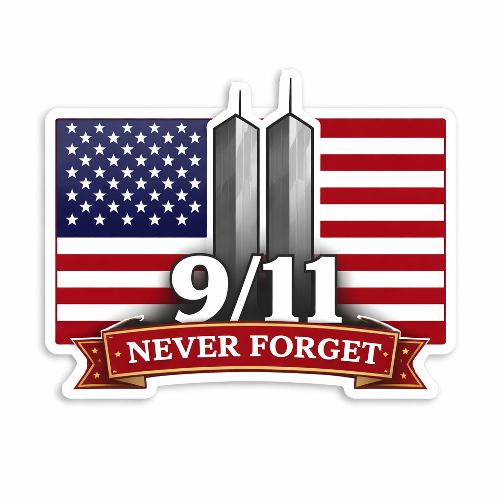 UNITED STATES FLAG – USA – 9/11 – REMEMBER -WORLD TRADE CENTER – STICKER – DECAL