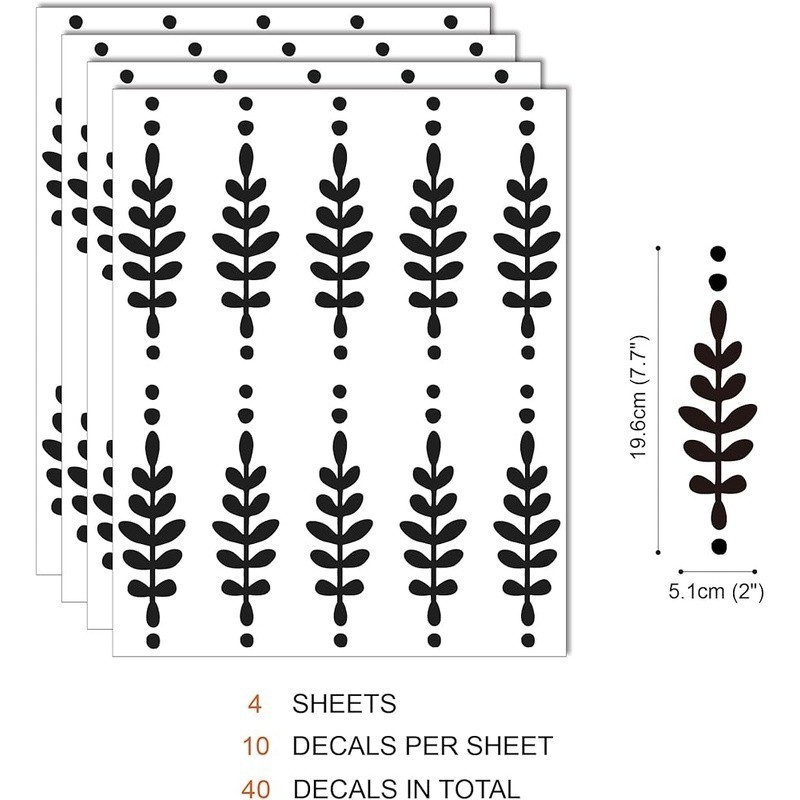 Peel & Stick Removable Wall Decals Waterproof Floral Leaves Home Decor 40 Pieces
