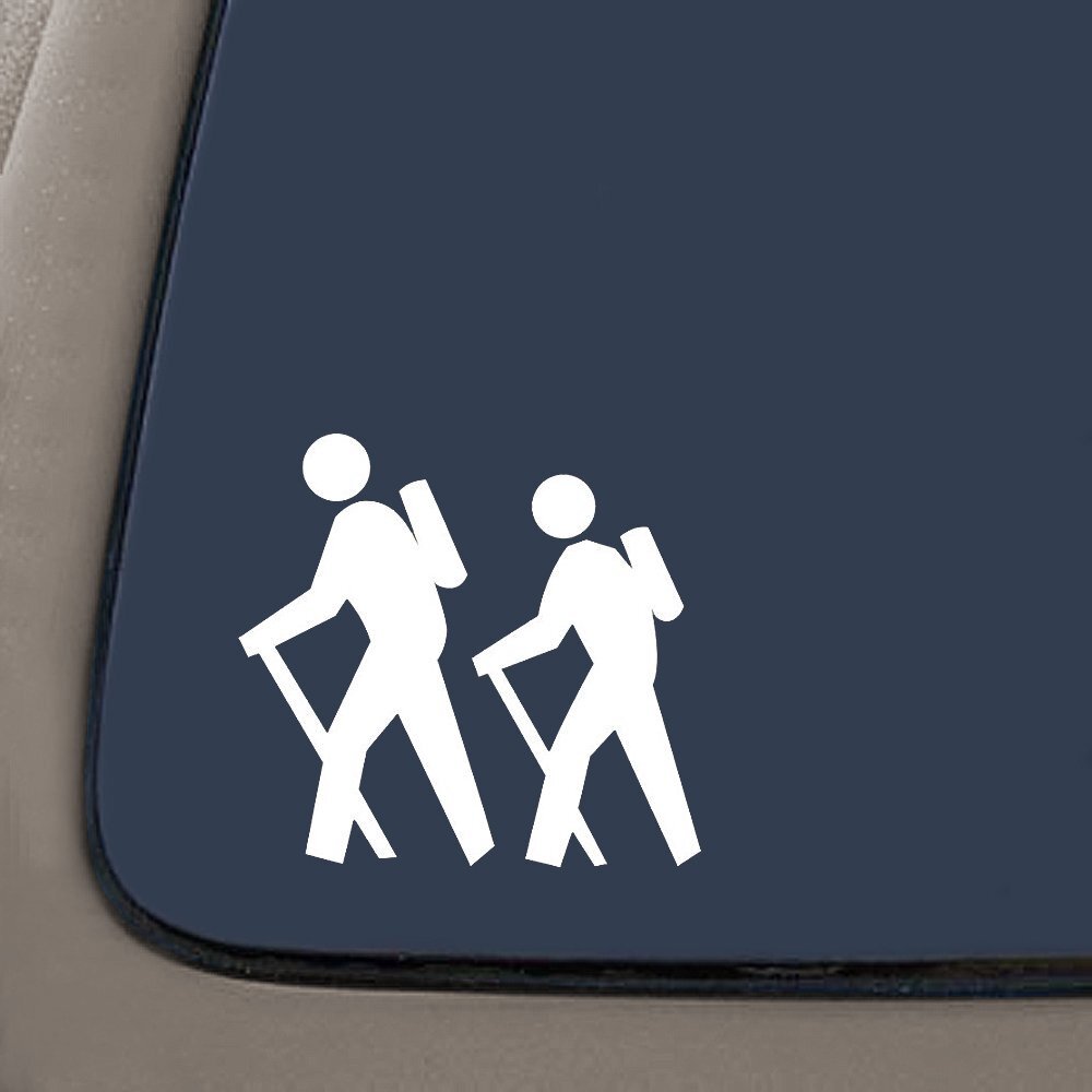 NI699 Couple Hiking Decal | 5.5-Inches Wide | Premium Quality White Vinyl Decal