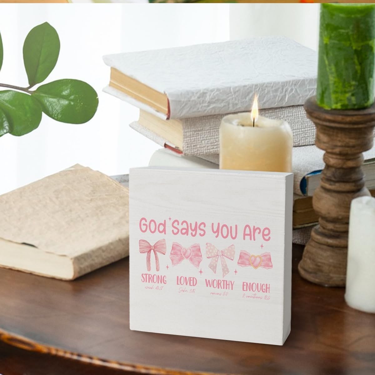 Chic Preppy Pink Bow Wooden Box Sign – Uplifting Bible Decor for Girls Rooms