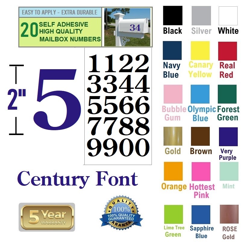 LOT Of 20, 2" High SELF ADHESIVE VINYL MAILBOX NUMBERS, DOOR,LOCKERS, CENTURY