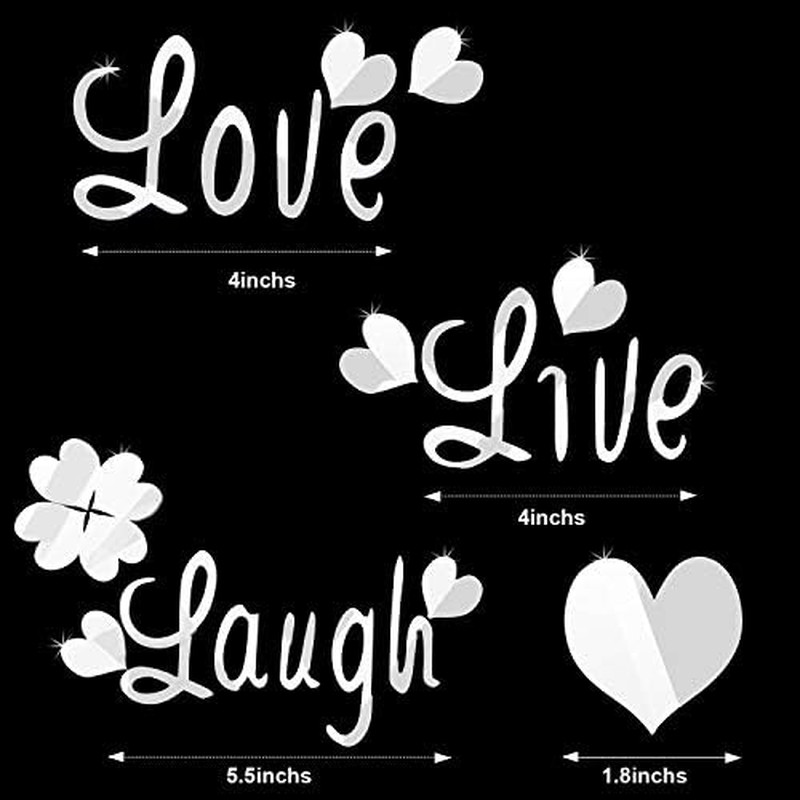 24 Pcs 3D Acrylic Mirror Wall Decor Stickers, Heart Letters Wall Decals, DIY Rem