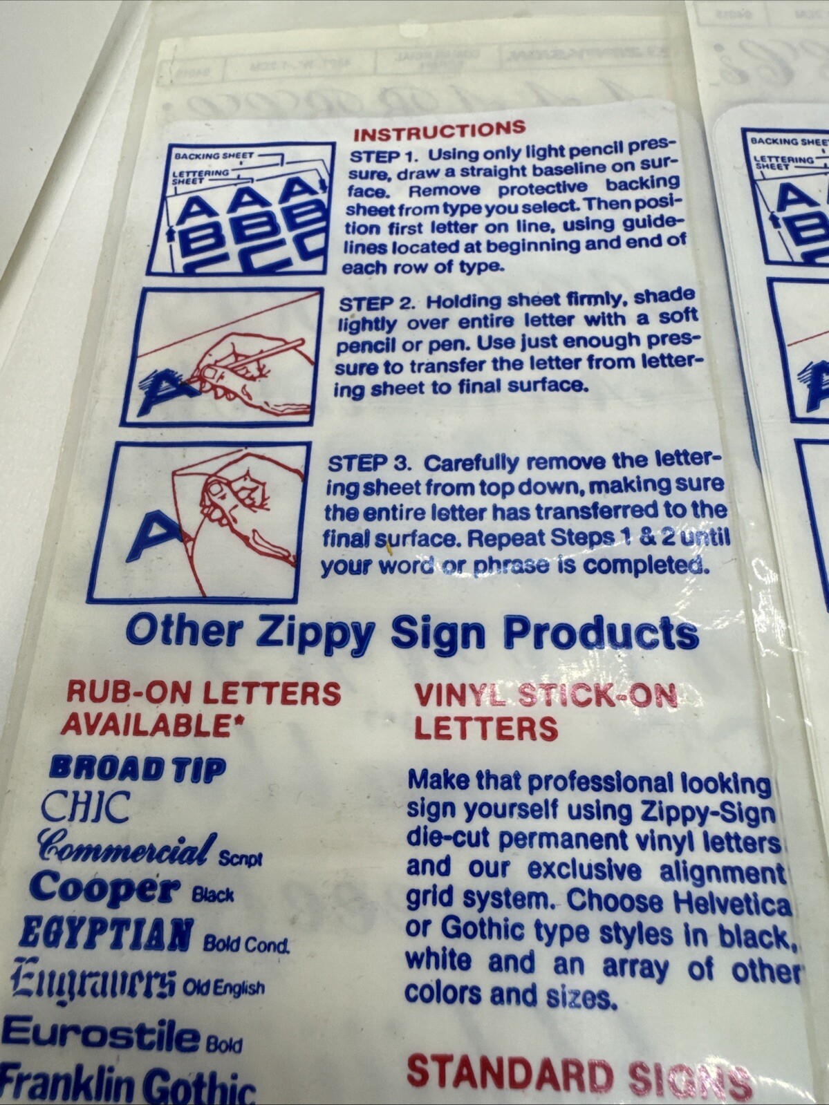 Vintage Set Of 3 1982 ZIPPY-SIGN Run On Lettering Commercial Script 48pt 1/2”