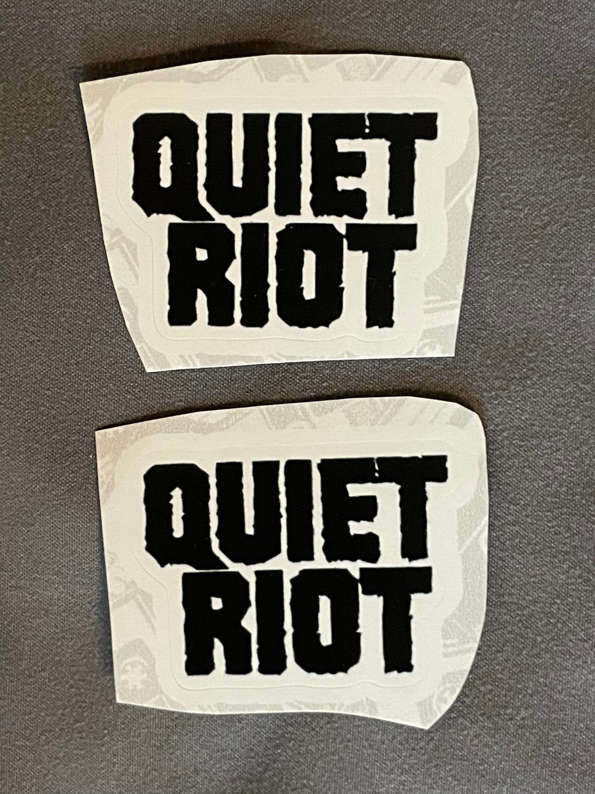 Lot (2) QUIET RIOT 1 1/4" x 1 5/8" Band Logo STICKERS Black FAST! FREE SHIP!