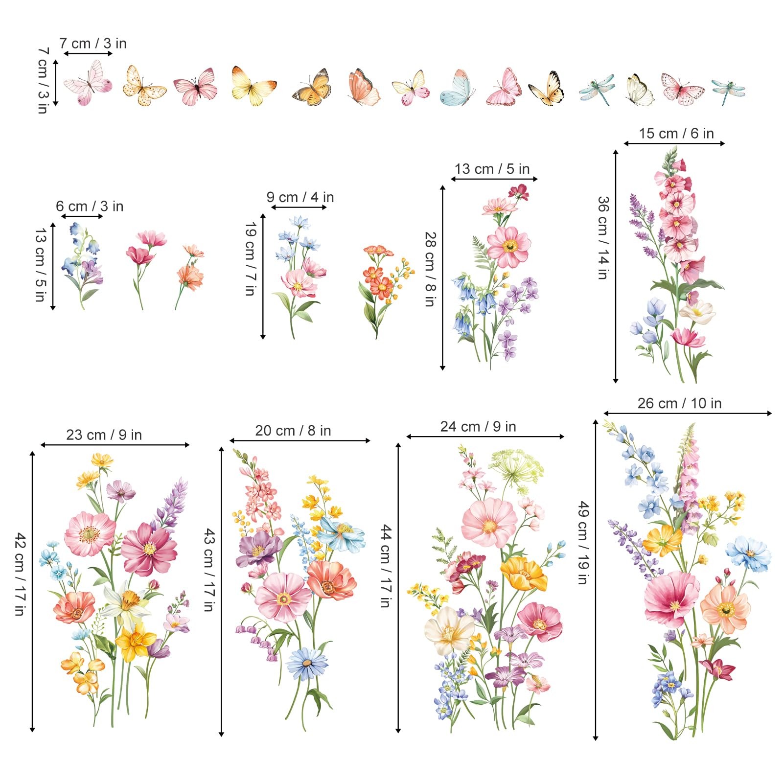 Flower Wall Decals Daisy Wildflower Grass Butterflies Wall Stickers Girls Bed…