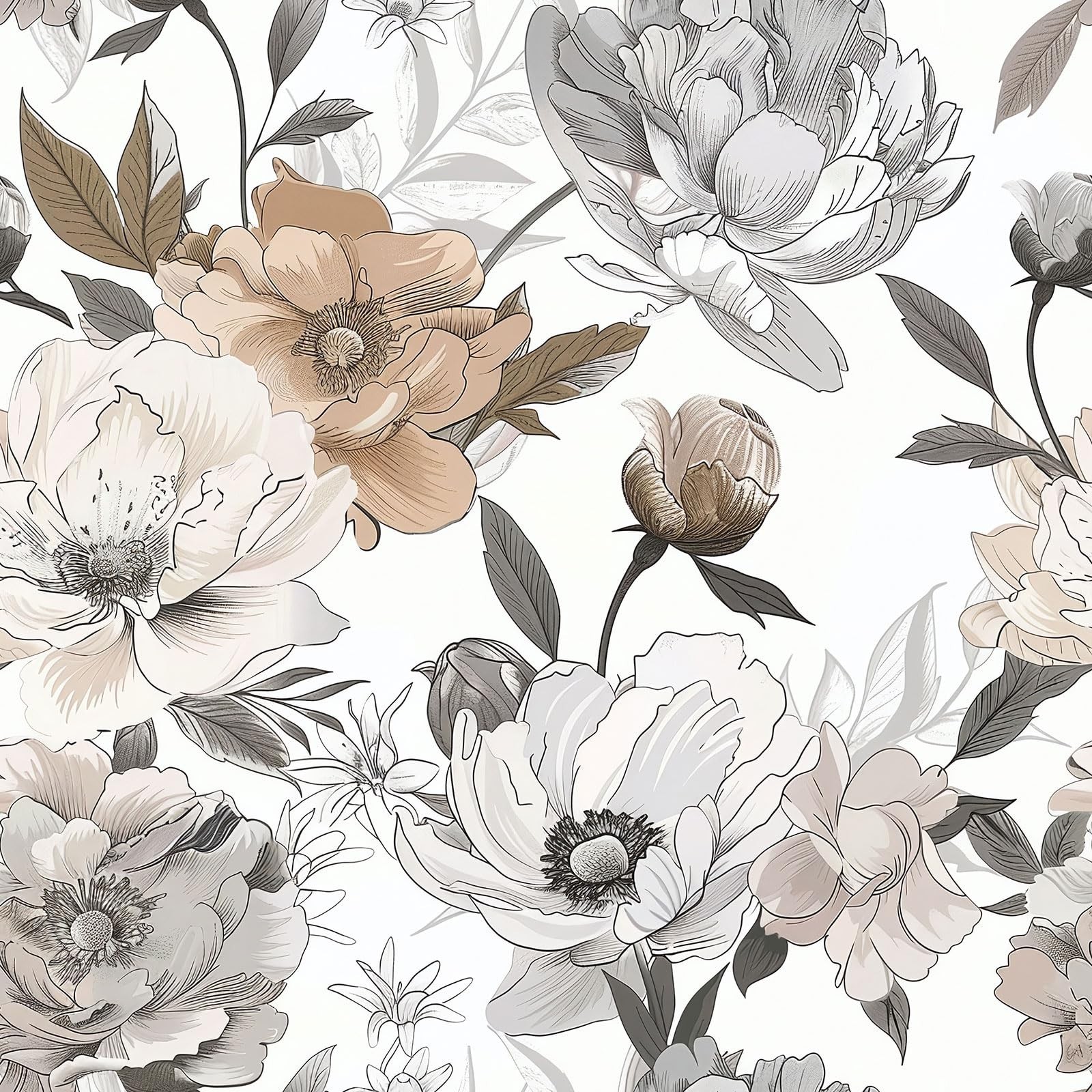 Vintage Floral Wallpaper Peel and Stick, Retro Peony Wallpaper for Home Decor…