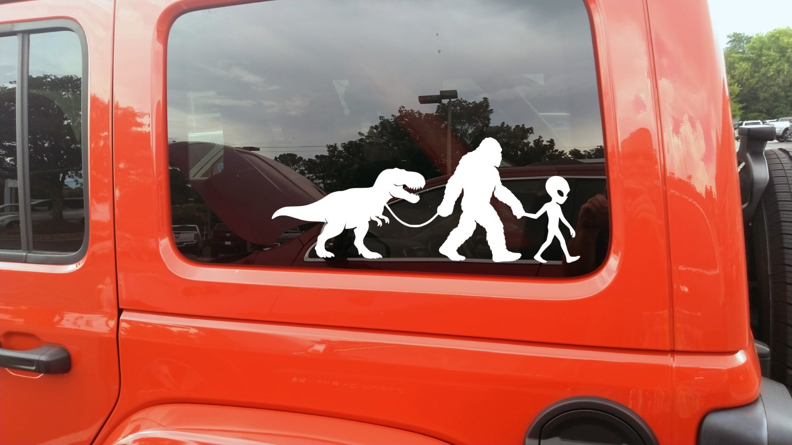 T Rex Bigfoot Alien Vinyl Sticker Decal Cryptid UFO Adventure Scene Sasquatch
