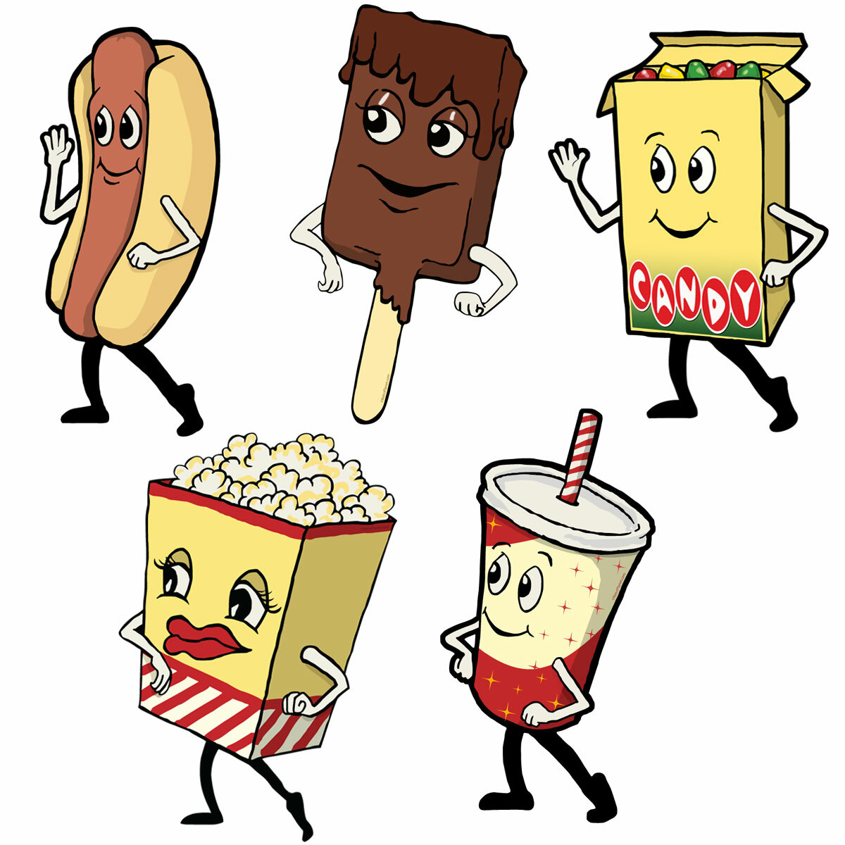 Dancing Snacks Cutout Wall Decal Set Classic Movie Theater Decor