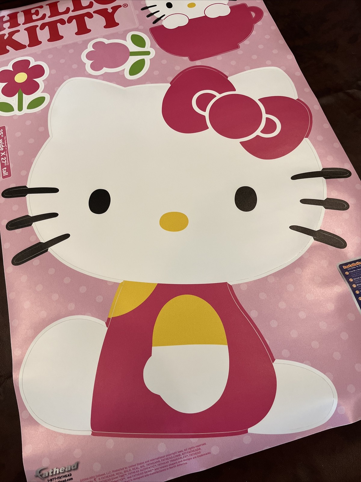 Hello Kitty Fathead Jr. Wall Decor Clingy Reusable Vinyl New Condition Kids Room