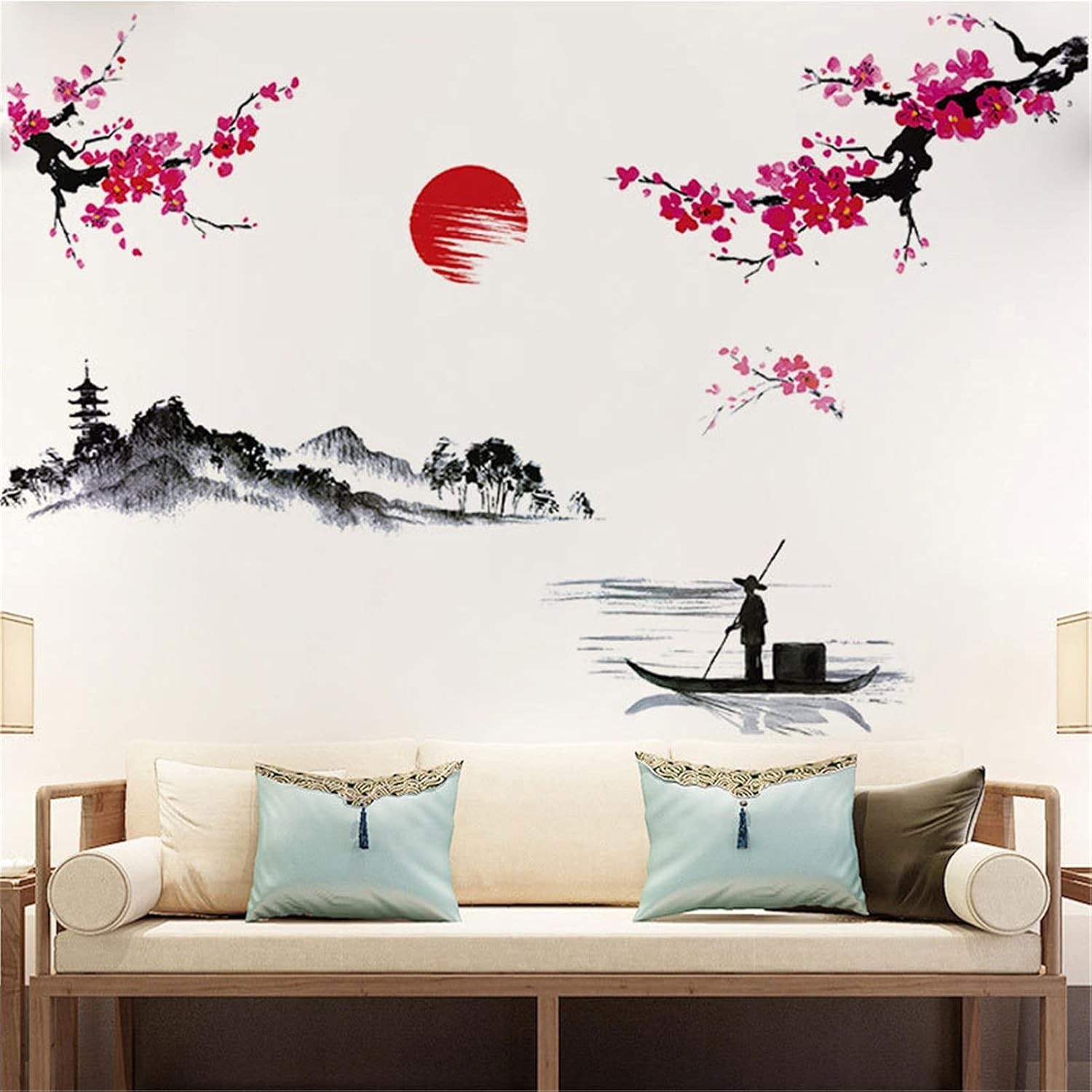 Artistic Red Cherry Blossom Decals – Waterproof & Removable for Living Spaces