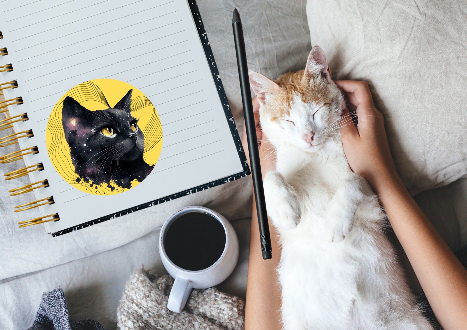 tacky ART sticks Vinyl Round Cat Sticker 3in Yellow Black Self-Adhesive Glossy