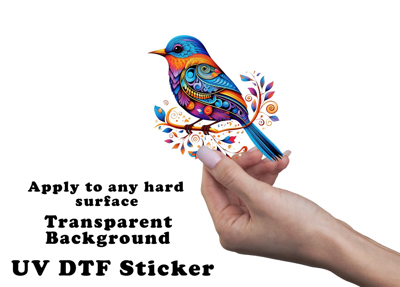 Colorful Doodle Bird UV DTF Transparent Sticker / Decal