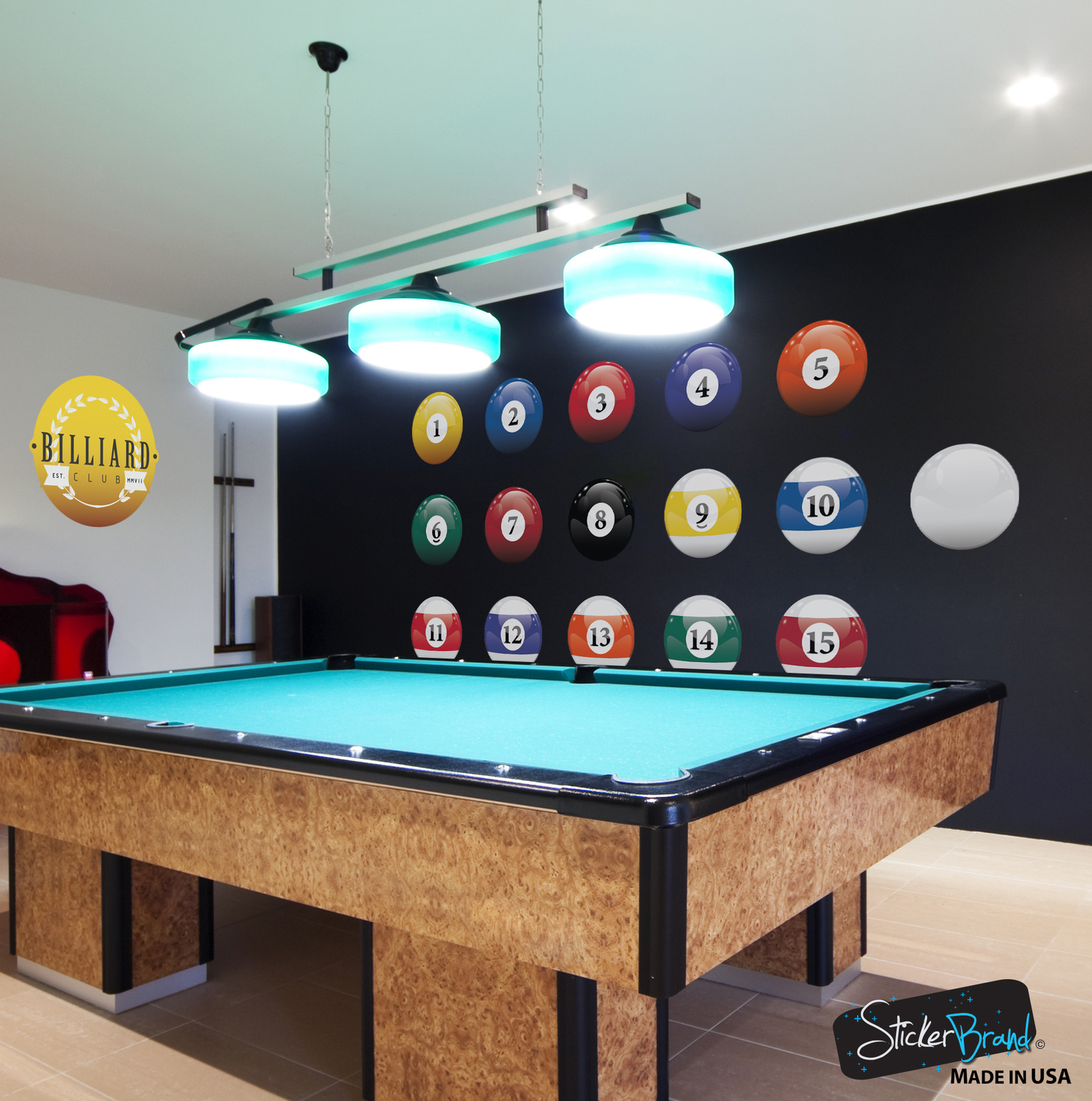 Realistic Color Billiard Balls Wall Decal Sticker for Game Room #6089