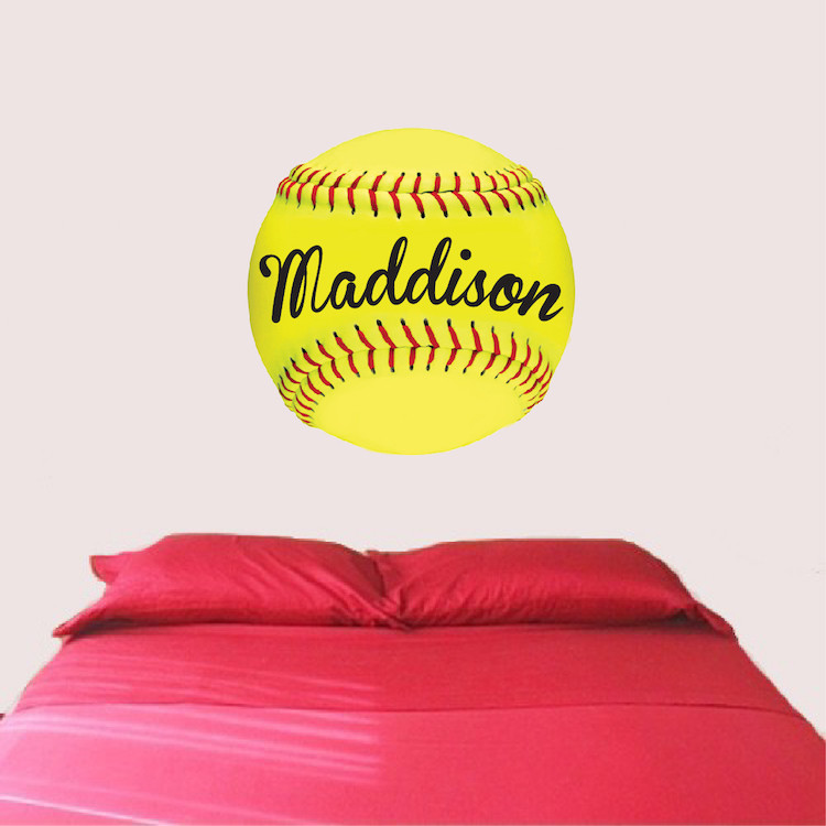 Custom Softball Name Wall Decal Kid's Room Sports Decal Softball Art, s69