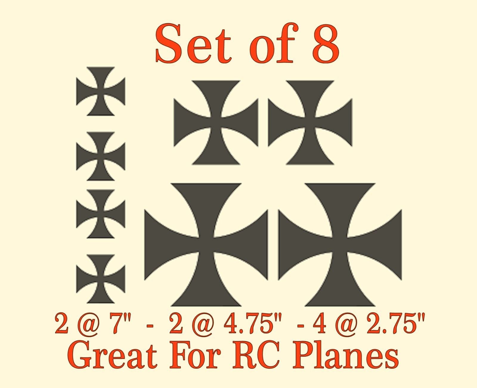 Iron Cross German – 8 Each – Vinyl Decals Sticker – RC Plane – Select Color
