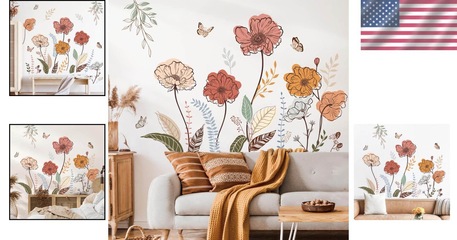 Multi-Color Floral Peel and Stick Wall Art – Perfect for Living Room and Nursery