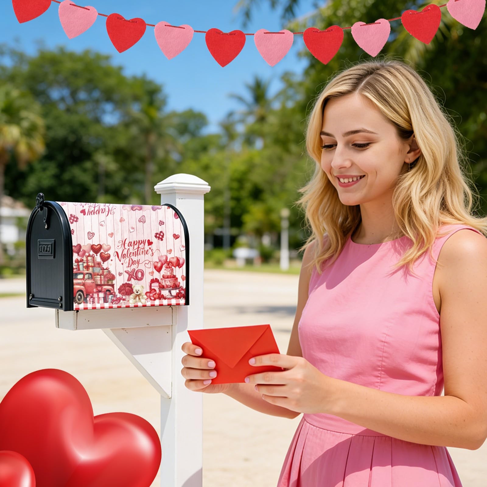 Valentines Mailbox Covers Magnetic Standard Size 18" X 21" Happy Pink