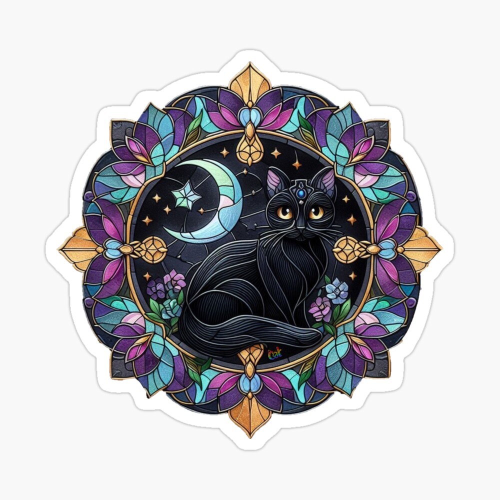 Cat of the Crescent Sticker by C Autumn Trapp Original Art 3" x 3"