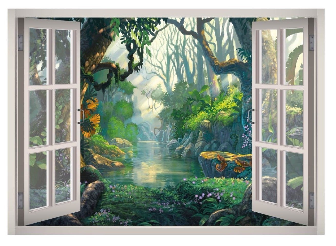 Wild Forest River Window 3D Wall Decal Art Mural Home Decor Canvas Vinyl W139