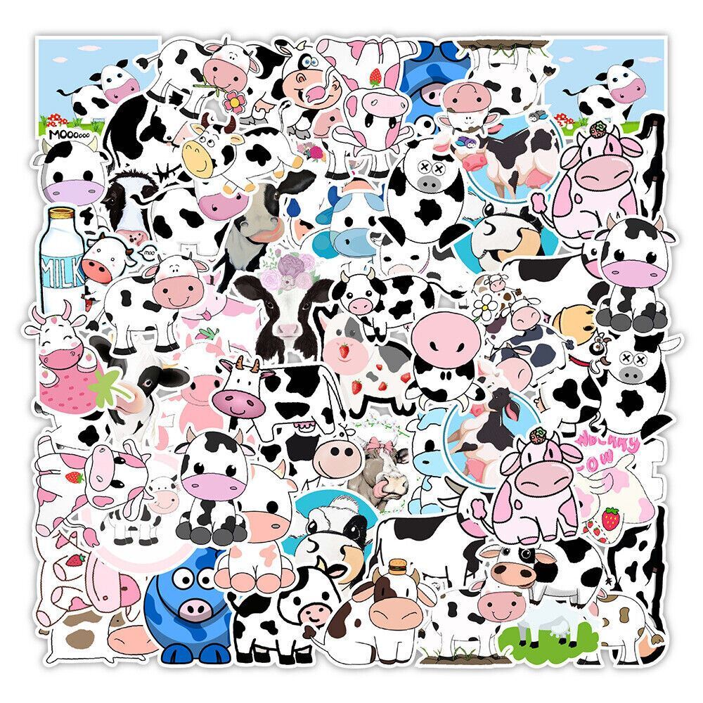 COW Vinyl Stickers ~ WHITE Black PINK Blue Moo! FARM ANIMAL Waterproof DECALS