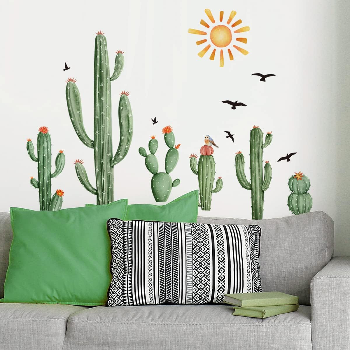 Boho Cactus Wall Decals Boho Sun Wall Stickers Tropical Cacti Green Plants with
