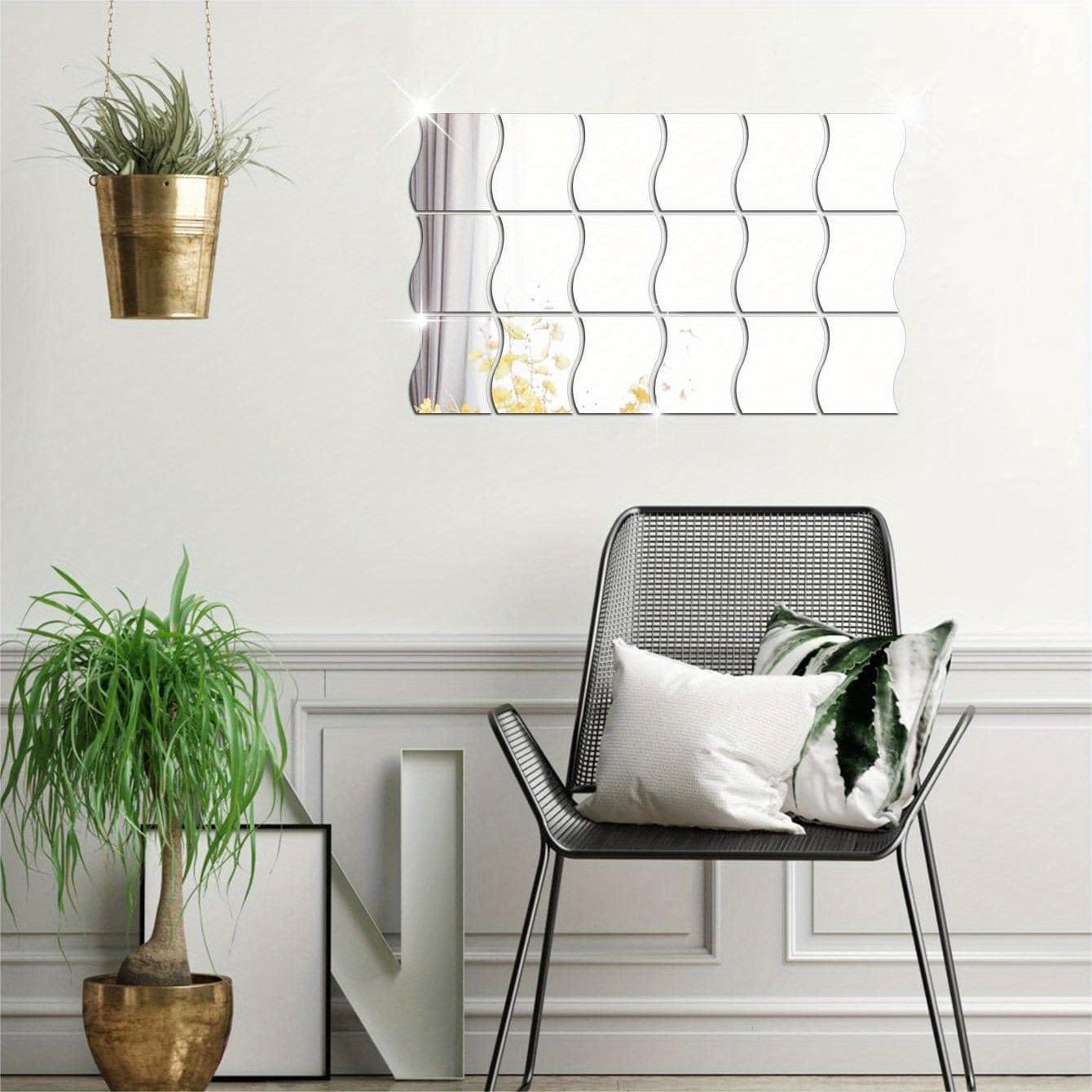 6Pcs/Set Self Adhesive Wavy Mirror Tiles Splicing Full Body Mirror Wall Ornament