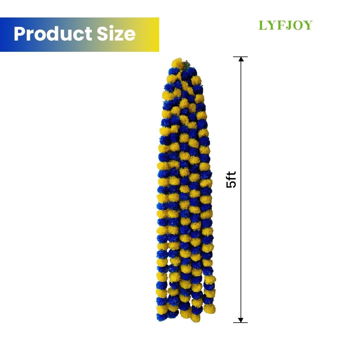 5pcs Artificial Blue & Yellow Flower 5 Ft Garland For home, Wedding Decoration