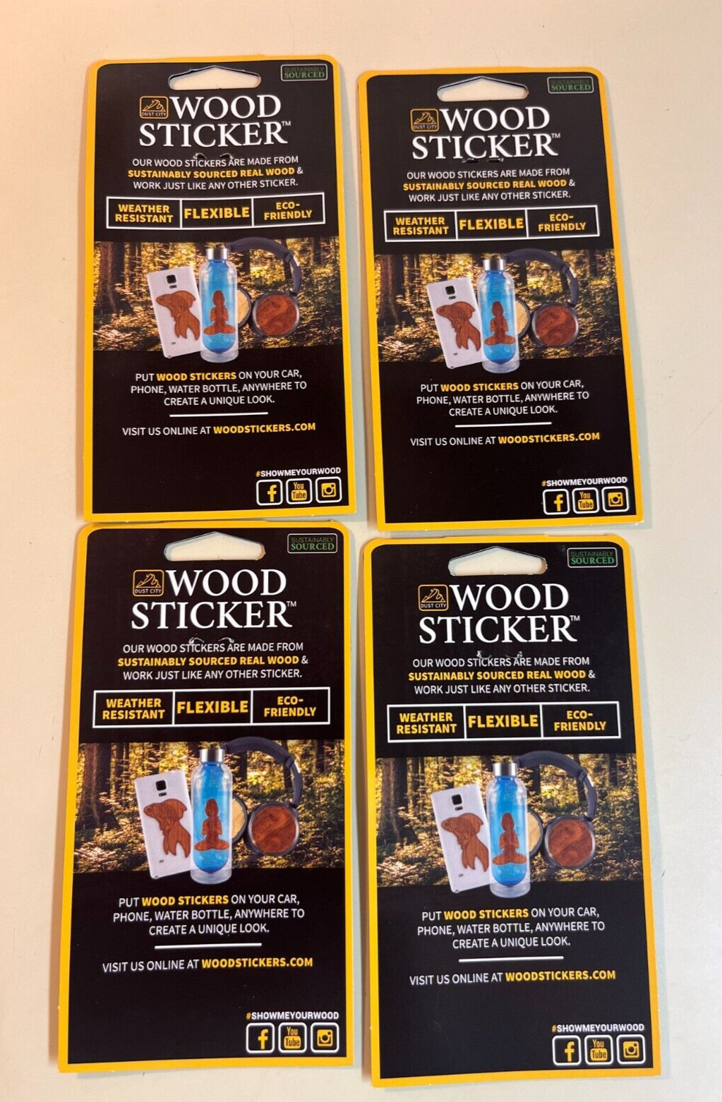 Dust City Wood 4 Stickers Lot Back to School, Nature- Dragonfly, Bee, Owl, Skull