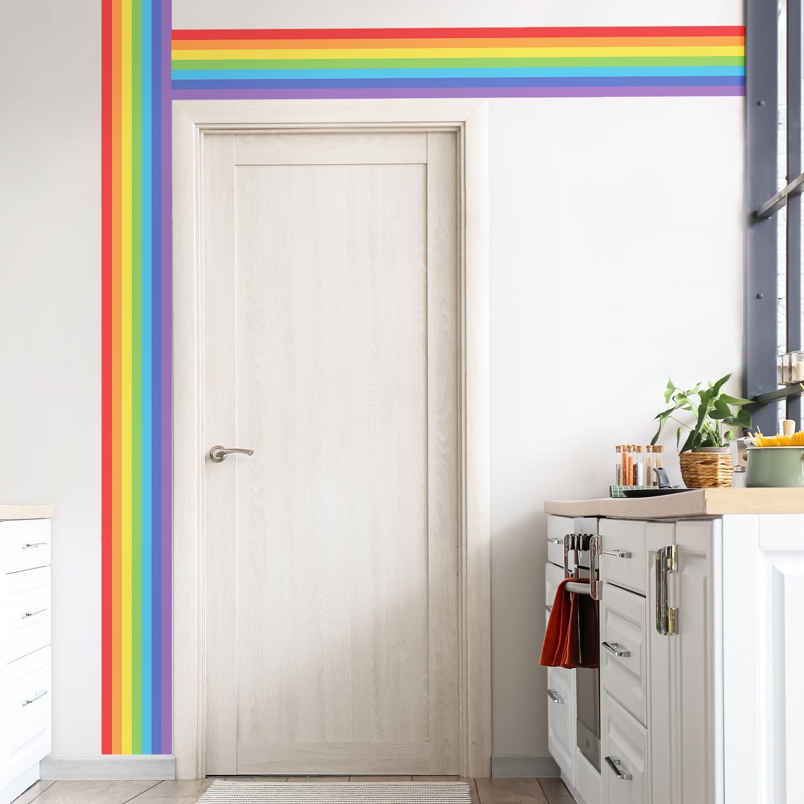 Large Rainbow Wall Decals Corner Line Floor Sticker Colorful Bold Rainbow Wal…