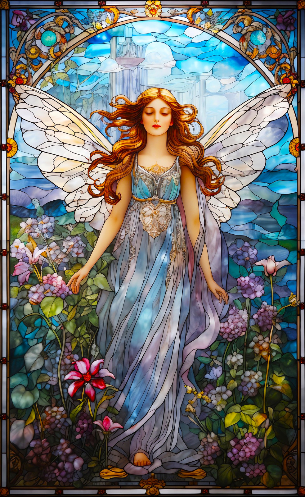 Angel Fairy Faux Stained Glass WINDOW CLING Size 10.6" Repositionable Vinyl