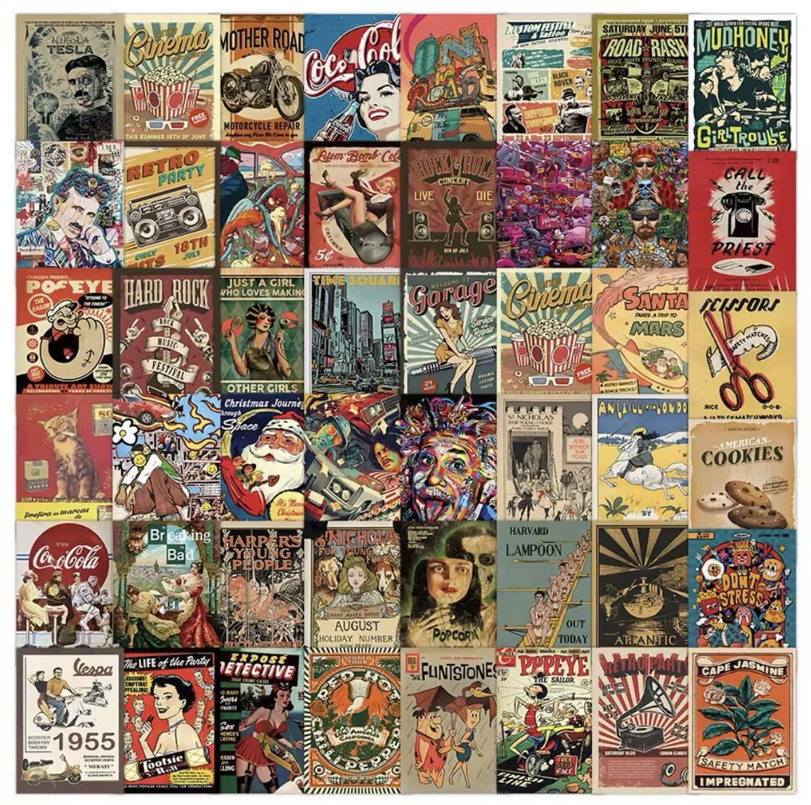 Retro Vintage Style Stickers 50pk Matte Classic Poster Stickers FREE SHIPPING